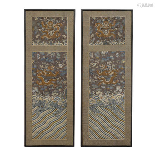 Two kesi silk dragon panels  19th century