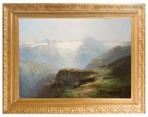 LEBERECHT LORTET (1826 1901) Alpine landscape. Oil…