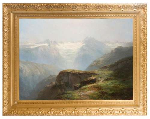 LEBERECHT LORTET (1826 1901) Alpine landscape. Oil…