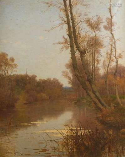 JEAN LARONZE (1852 1937) River in Autumn. Oil on c…