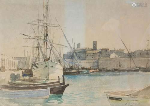 HENRI ZUBER (1844 1909) Mediterranean Port, 1882. …