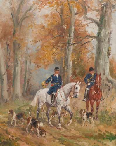 KARL REILLE (1886 1975) Hunting scene with a hound…