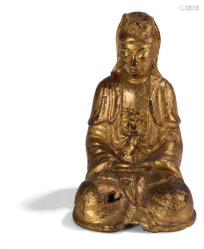 STATUETTE OF GUANYIN IN GOLD BRONZE LAQUER China, …
