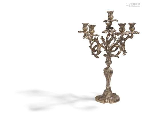PAIR OF BRONZE CANDELABRES SILVER WITH SIX LIGHTS …