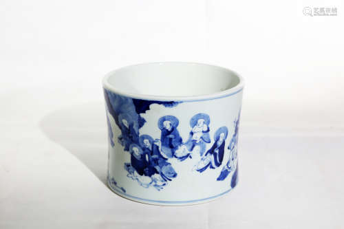 Chinese Ming Dynasty Jiajing Period Blue And White Porcelain Brush Pot