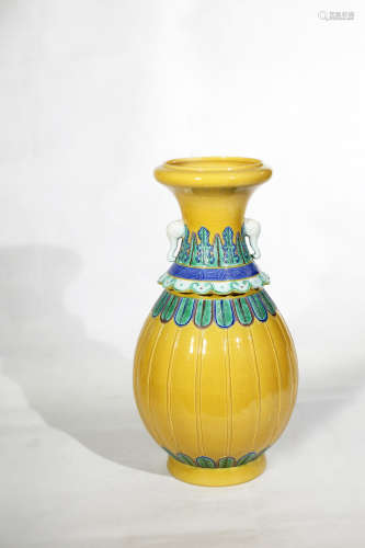 Chinese Tricolor Porcelain Bottle With Elephant Ear