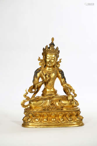 Chinese Bronze Gold Gilded Guanyin Statue