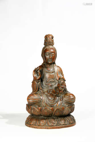 Chinese Exquisite Agarwood Carving Guanyin Statue