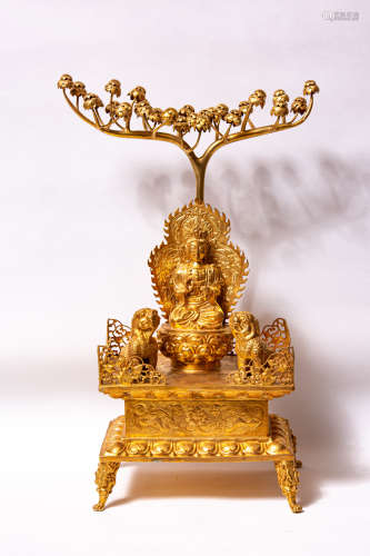 Chinese Rare Bronze Gold Gilded Guanyin Statue