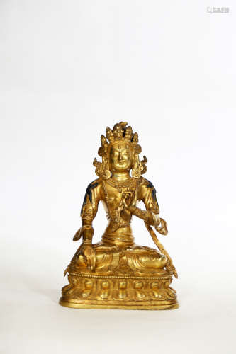 Chinese Exquisite Bronze Gold Gilded Statue Of Manjusri Bodhisattva