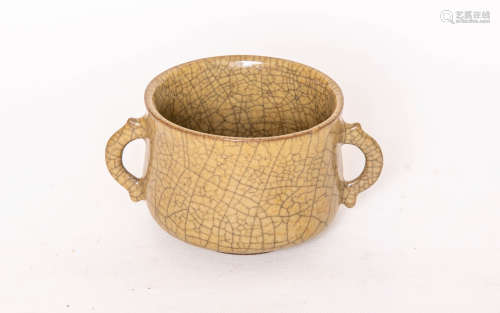 Chinese Song Dynasty Ge Kiln Porcelain Binaural Cup