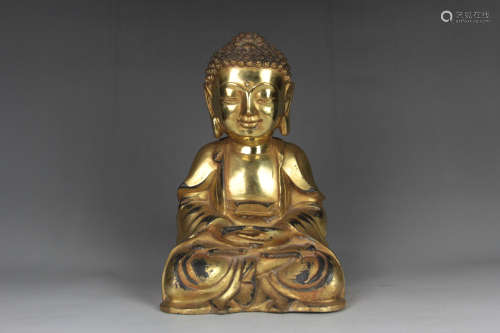 Chinese Bronze Gold Gilded Buddha Statue Of Sakyamuni