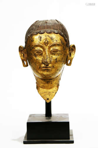 Chinese Exquisite Bronze Gold Gilded Buddha Head