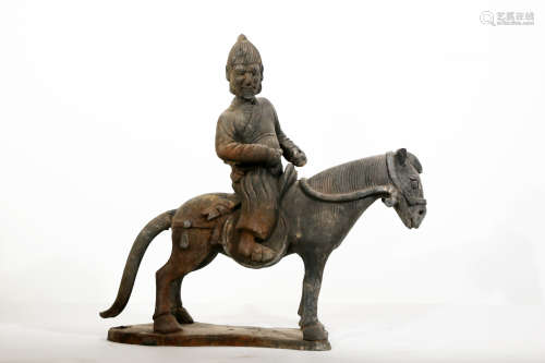 Chinese Early China Period Black Pottery Riding Servants
