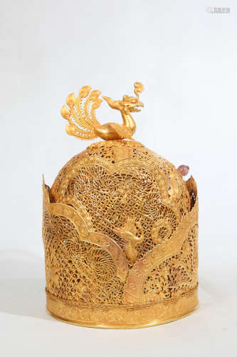 Chinese Rare Hollowed Pure Gold Hat