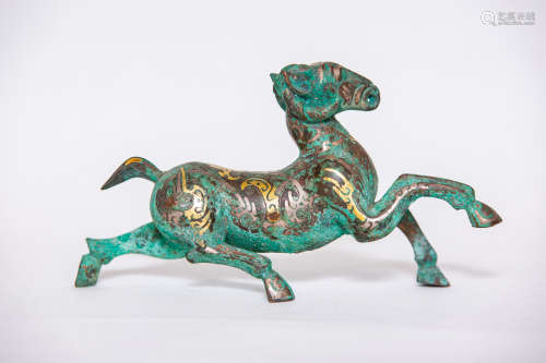 Chinese Rare Bronze Gold Painted Pony