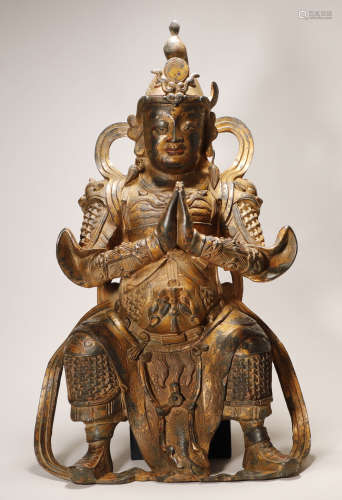 清代 铜鎏金彩绘韦陀像