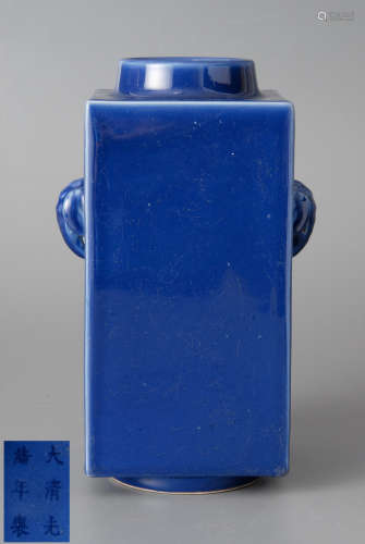 清光緒 祭藍釉象耳瓶
