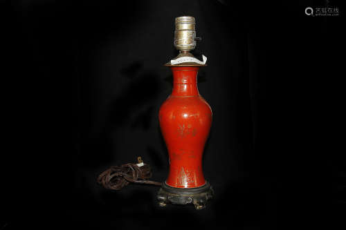 珊瑚红釉描金瓶改台灯