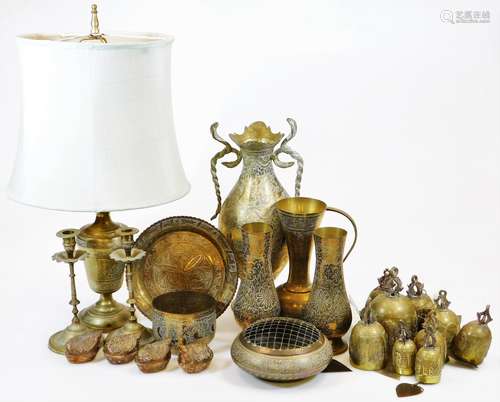 Various eastern metalware, early 20thC brass ware, rope twist vase of baluster form terminating in