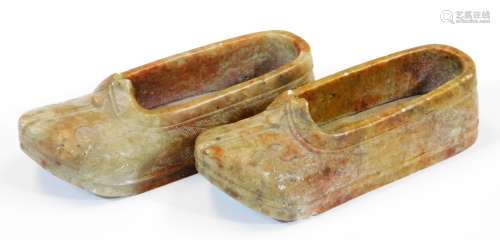 A pair of Chinese soapstone clogs, 9cm wide.