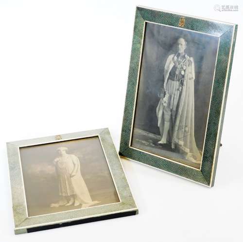 India interest. A pair of Shagreen photograph frames, each of rectangular form, centred by crests