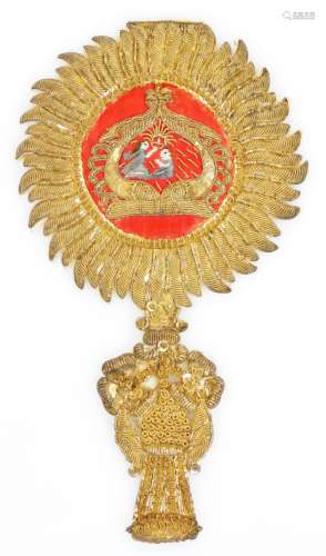 An early 20thC bullion work Maharajah turban adornment, with Simon De Mounfford seal, of shaped