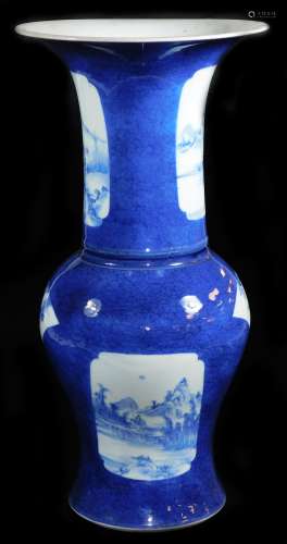 A Chinese blue and white porcelain vase, with trumpet neck and tapering circular body, decorated