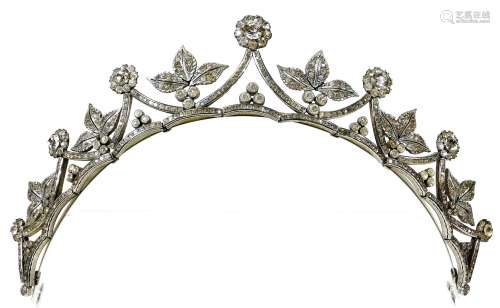 A late 18th/early 19thC tiara, set with an arrangement of paste stones, set in floral clusters and