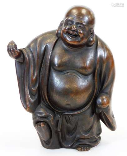 A Japanese Bizen figure of Hotei, one of the Seven Lucky Gods of Japan, impressed seal mark to the