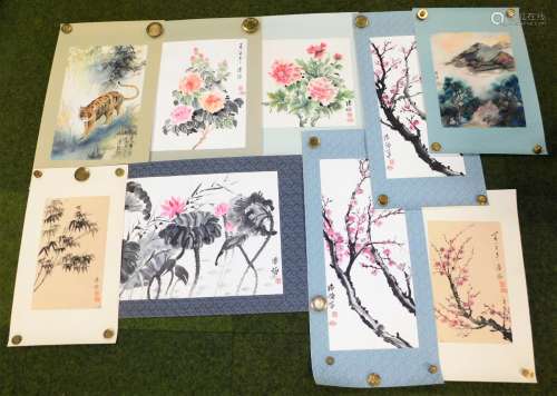 A Chinese picture. Flowering trees, wash, with P head and seal marks, 41cm x 28cm, and various other