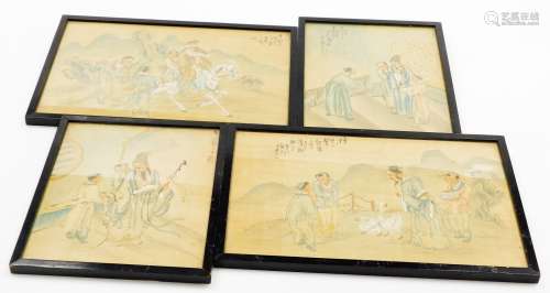 Two pairs of Japanese prints. Chinese sages, scholars and attendants, one including a pair of