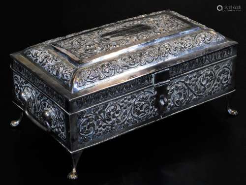 An early 20thC Indian ceremonial freedom casket, of rectangular compressed sarcophagus form, heavily