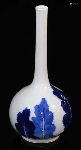 A Japanese Hirado porcelain bottle vase, decorated with stylised trees, Meiji period, wood box, 21.