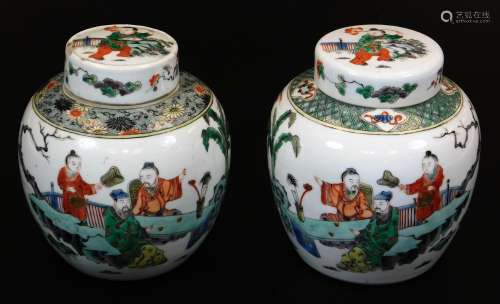 A pair of Chinese Republic porcelain ginger jars and covers, each profusely decorated with