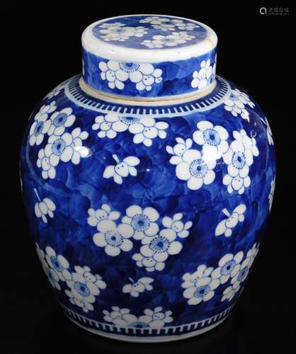 A large Chinese porcelain blue and white jar and cover, decorated with 