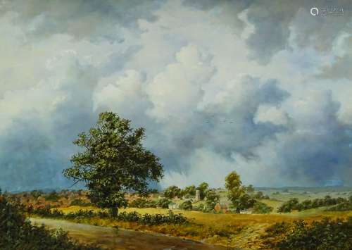 Daniel Van der Putten (b.1949). Approaching storm at Blisworth, Northamptonshire, oil on panel, sign