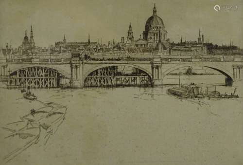 Frederick Charles Richards (1878-1932). Waterloo bridge, artist signed and titled etching, 17cm x 23