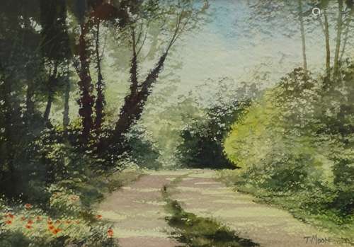 T. Moore (20thC). Country lane, watercolour, signed, 24cm x 35.5cm.