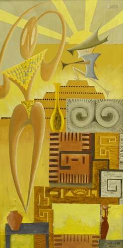 A.J. Rose (20thC). Figural abstract, oil on canvas, signed, dated 1969 Peru, 99cm x 48.5cm.