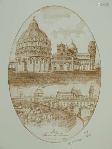 Viviano Viviani (1923-2007). Pisa Piazza del Duomo, artist signed etching 109/220. and presentation