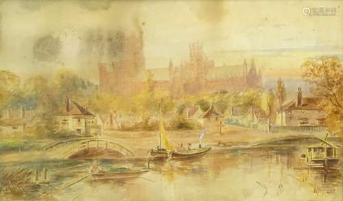 A. Storie (19thC/20thC). River landscape with cathedral in the distance, watercolour, signed, 29cm x