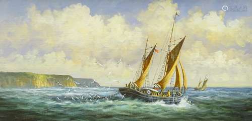 David Short (B.1940). Brixham Smack (Shooting the beam trawl), oil on canvas, signed and titled vers