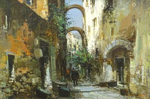 20thC Continental School. Scena Della Strada, del Villaggio, oil on canvas, indistinctly signed, and