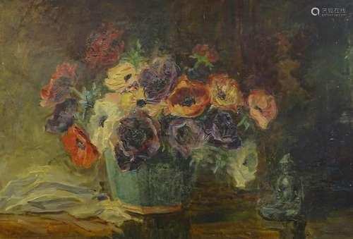 Stevens(?) (20thC). Floral still life, oil on canvas, indistinctly signed, 48.5cm x 70cm.