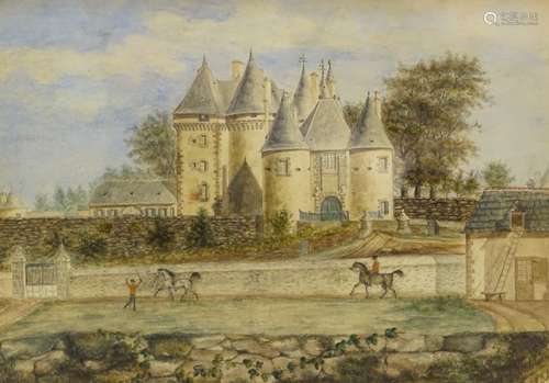 WITHDRAWN BY VENDOR W.R. Bertolacci (19thC). Horse and rider with chateau in the background, waterco