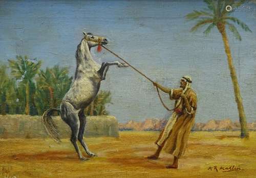 H.R. Kadlim??. Arab horse trainer, oil on canvas, signed, 24.5cm x 34.5cm.