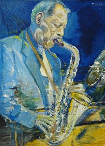 C Frederiksson (20thC). The Saxaphone player, oil on board, signed, 73.5cm x 54cm.