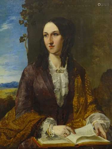 19thC School. Half length portrait of a maiden reading a book, oil on canvas, 91cm x 71cm, and a por