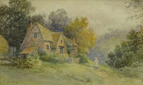 Peace Sykes (1826-?). Cottage in Bedfordshire, watercolour, signed, 13cm x 21.5cm.